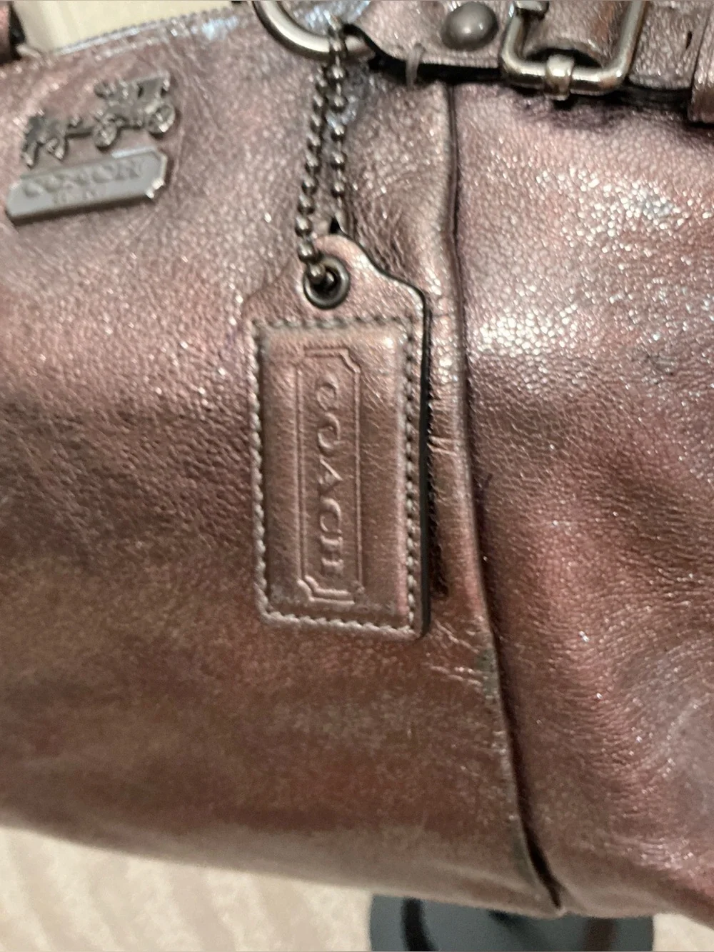 Coach Madison Metallic Bronze Leather Maggie Satchel Carryall Shoulder Bag